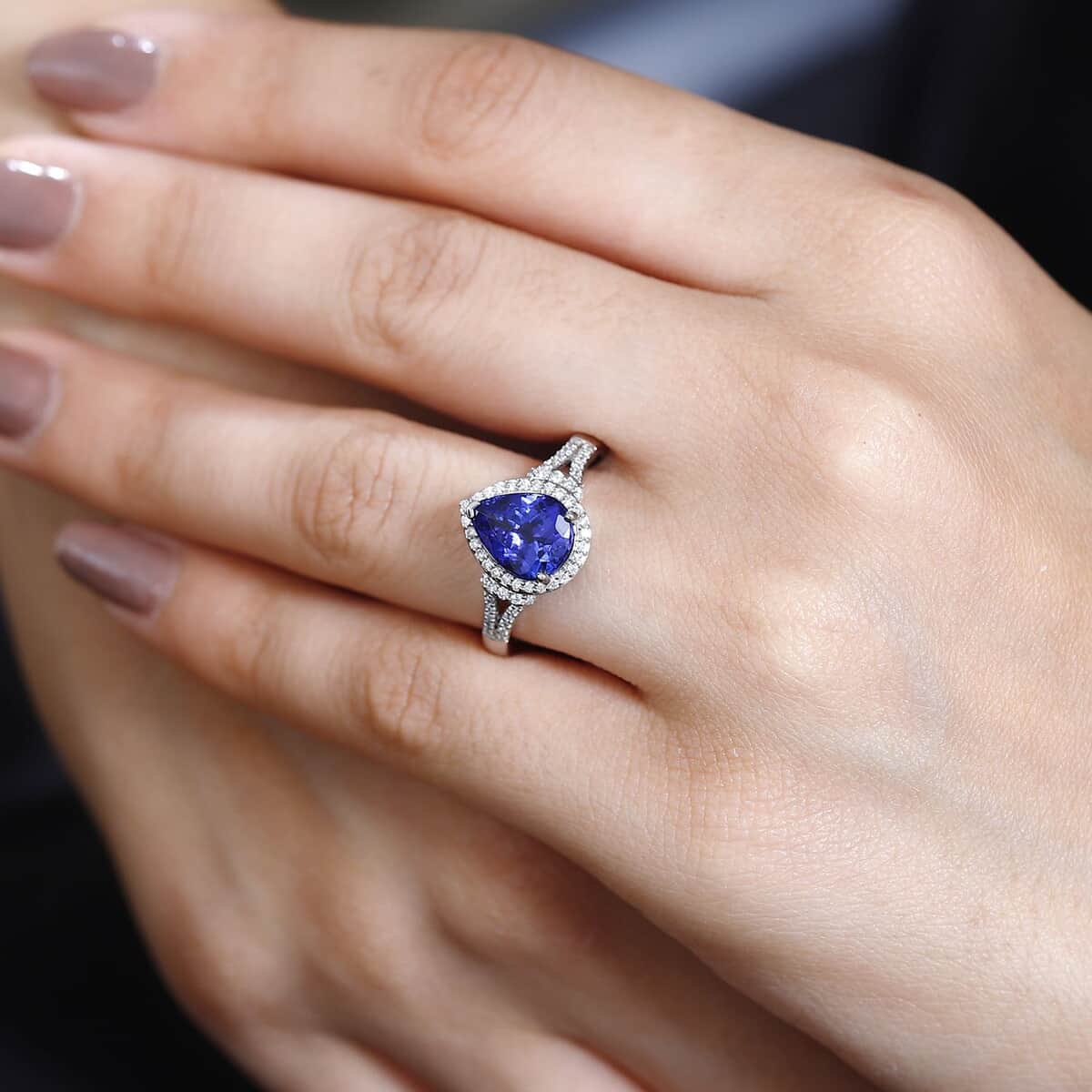 Rhapsody 950 Platinum AAAA Tanzanite and E-F VS2 Diamond Ring (Size 6.0) 6.40 Grams 3.20 ctw image number 2