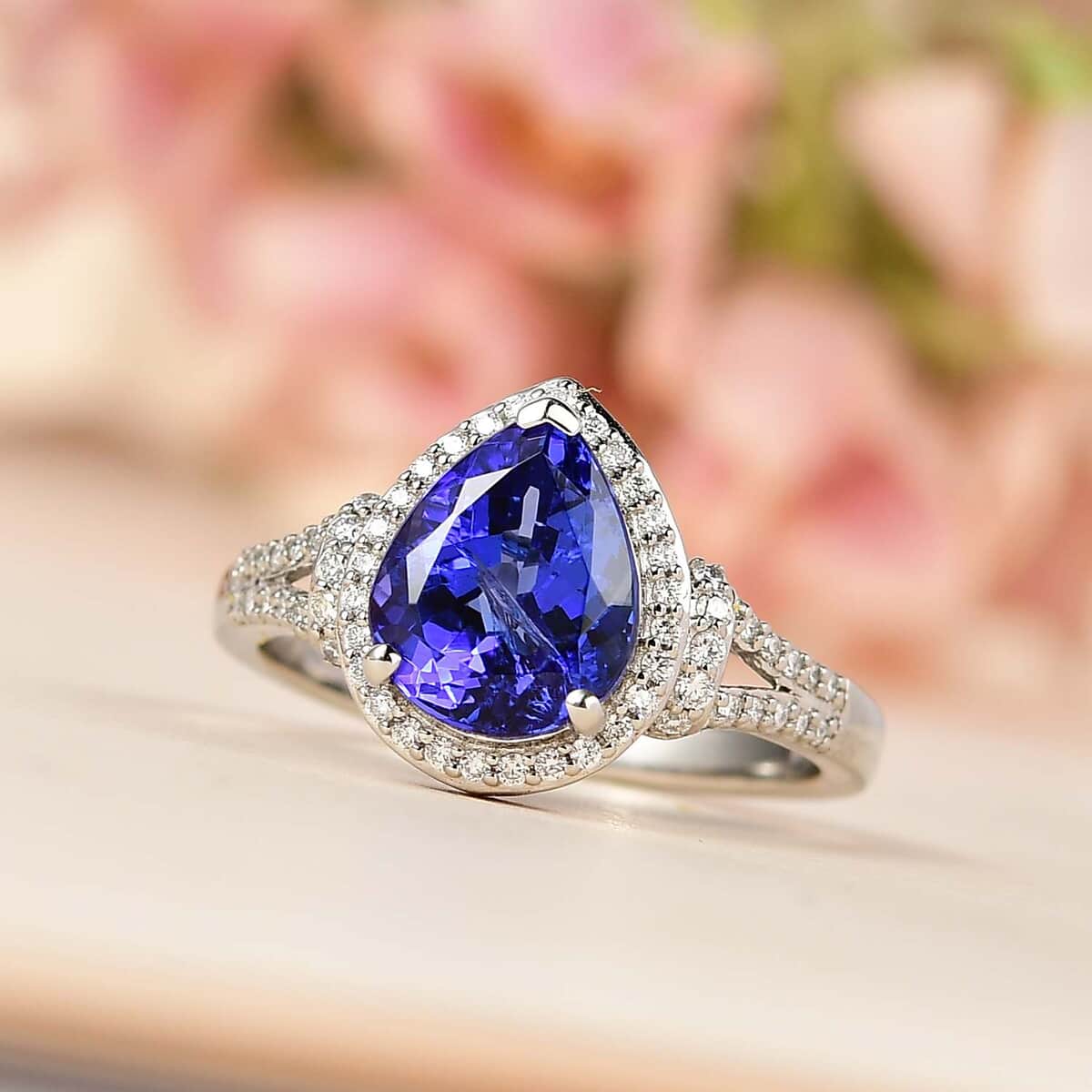 Rhapsody 950 Platinum AAAA Tanzanite and E-F VS2 Diamond Ring (Size 7.0) 6.40 Grams 3.20 ctw (Del. in 10-12 Days) image number 1