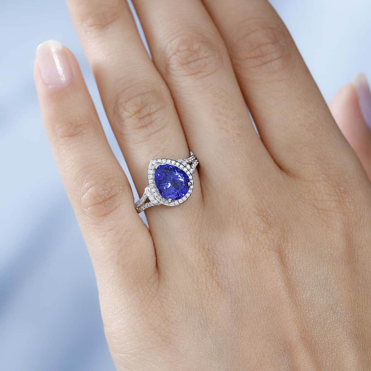 Rhapsody 950 Platinum AAAA Tanzanite and E-F VS2 Diamond Ring (Size 7.0) 6.40 Grams 3.20 ctw (Del. in 10-12 Days) image number 2