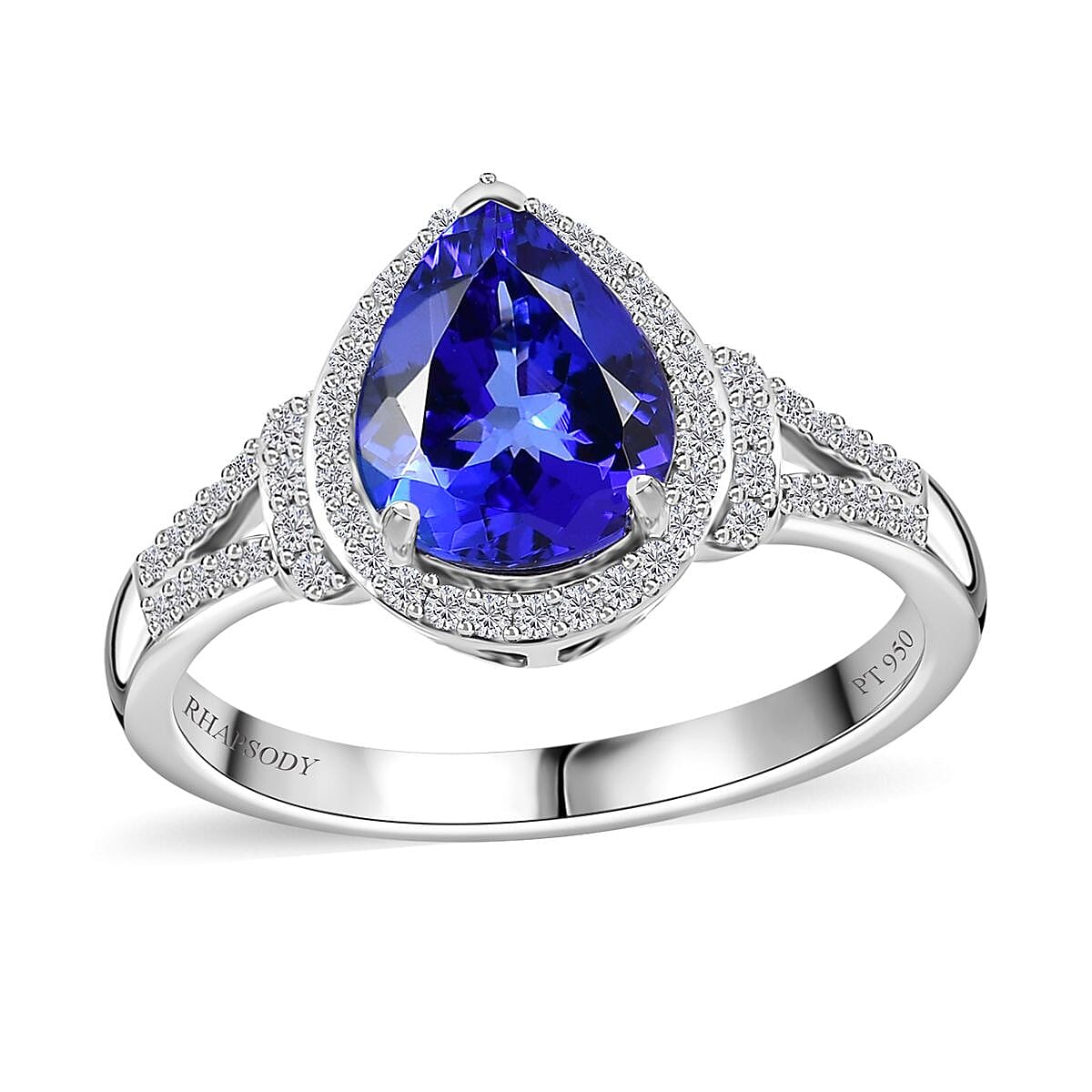 Rhapsody 950 Platinum AAAA Tanzanite, Diamond (E-F, VS2) (0.25 cts) Ring (Size 7.5) (6.40 g) 3.20 ctw image number 0