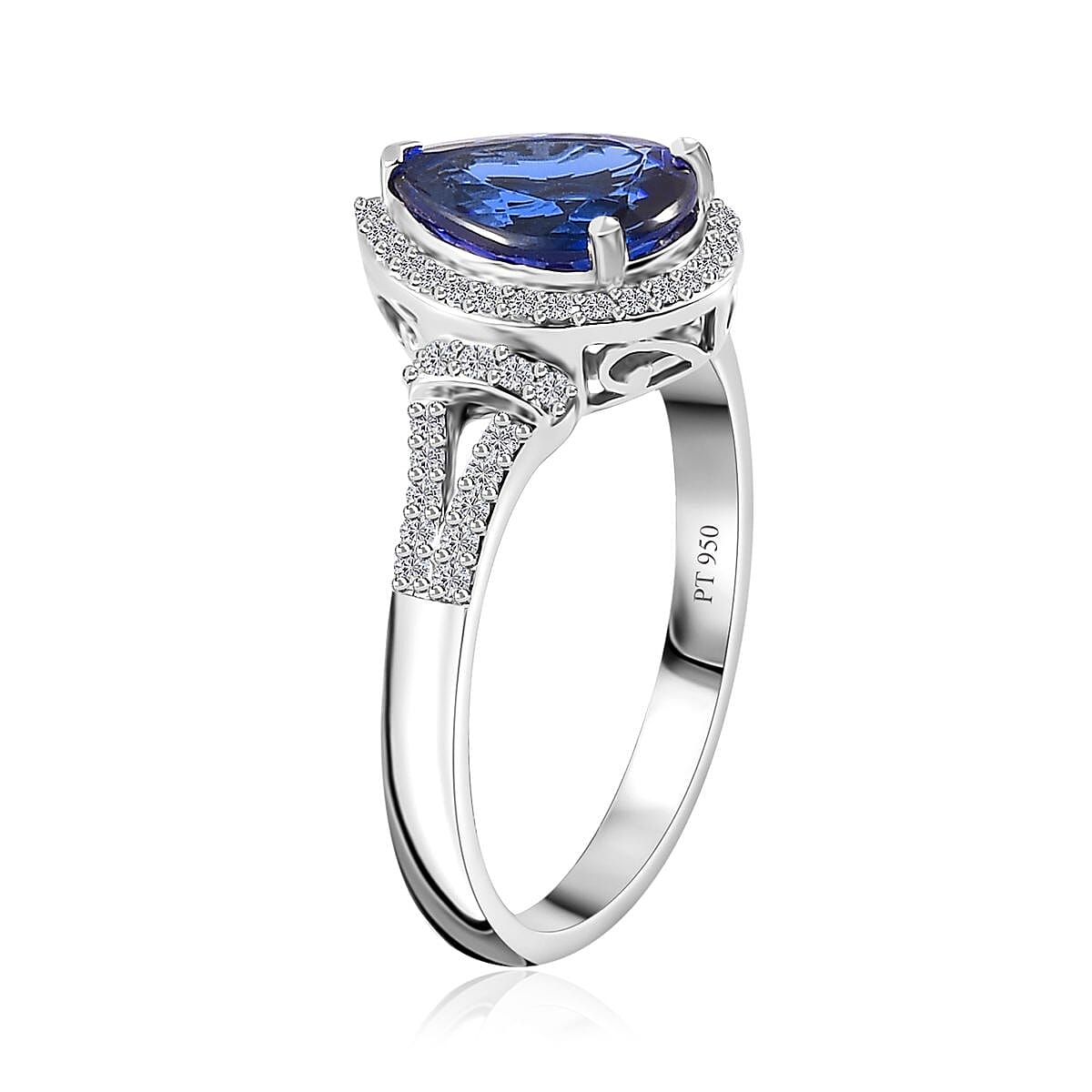 Rhapsody 950 Platinum AAAA Tanzanite, Diamond (E-F, VS2) (0.25 cts) Ring (Size 8.5) (6.40 g) 3.20 ctw image number 3