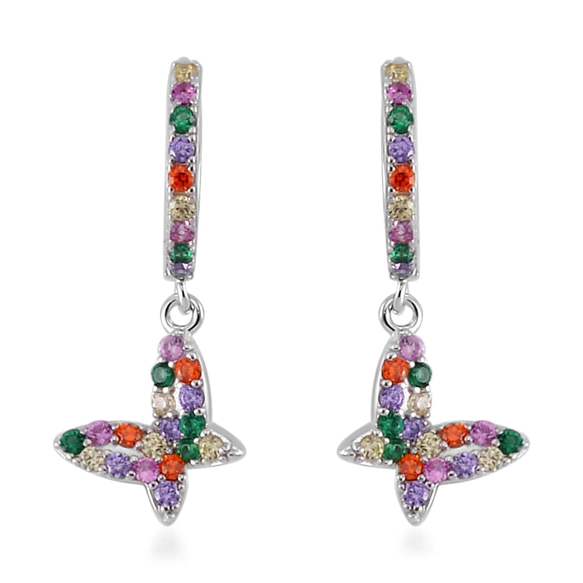 Simulated Multi Color Diamond Earrings in Rhodium Over Sterling Silver 0.80 ctw image number 0