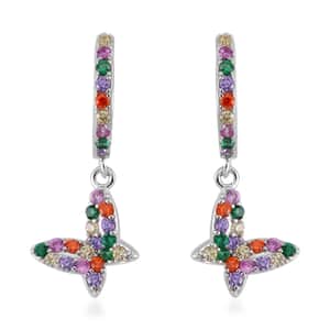 Simulated Multi Color Diamond Earrings in Rhodium Over Sterling Silver 0.80 ctw