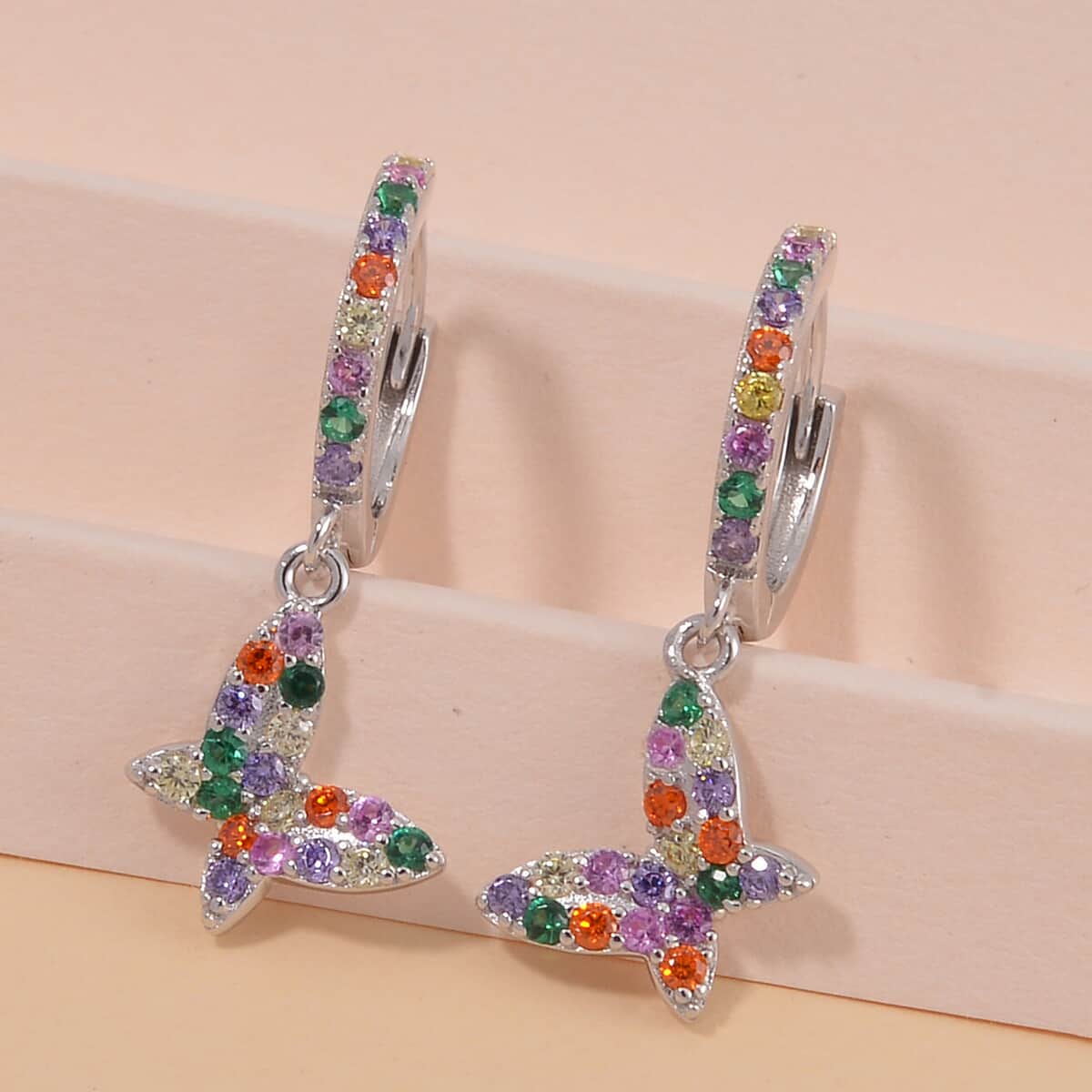 Simulated Multi Color Diamond Earrings in Rhodium Over Sterling Silver 0.80 ctw image number 1