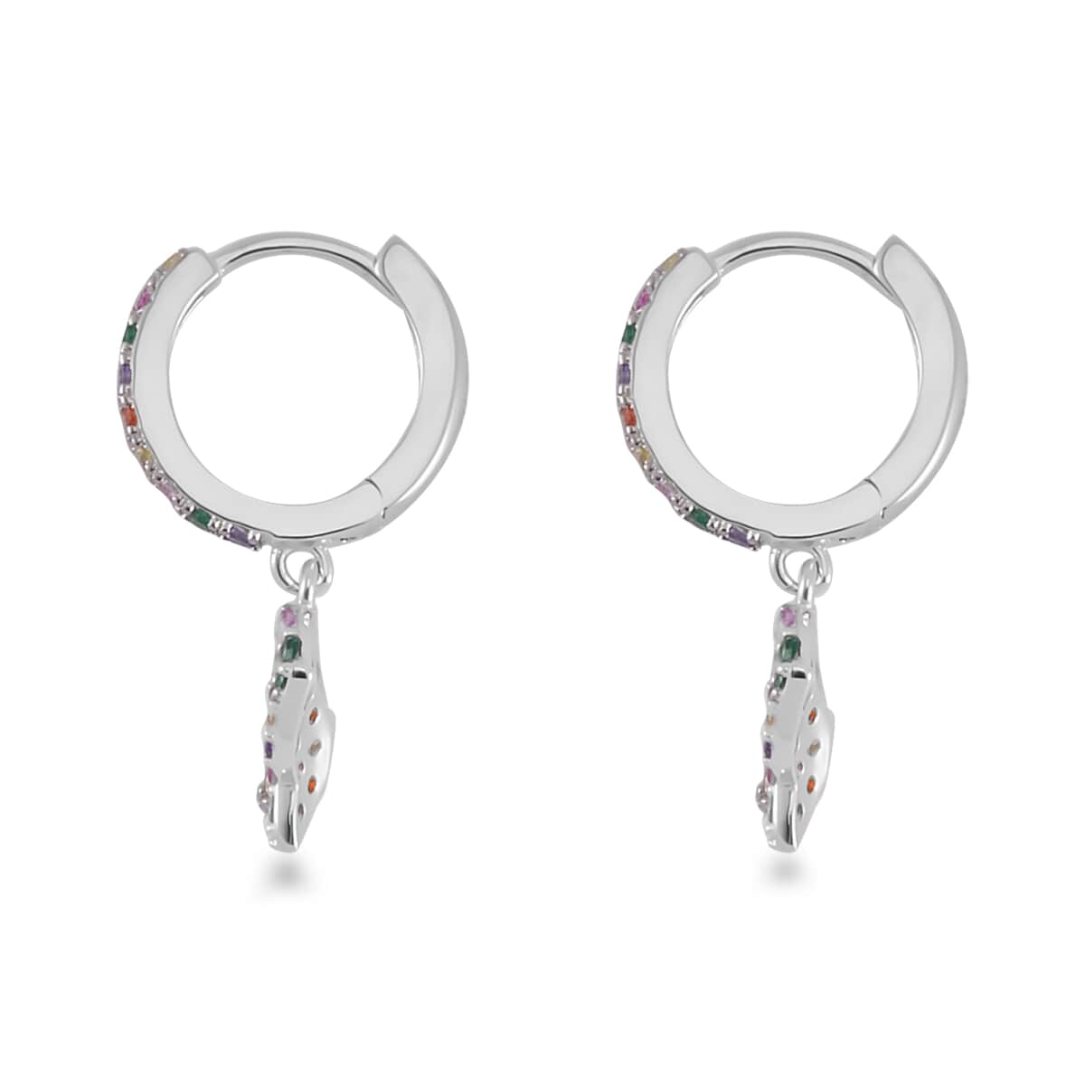 Simulated Multi Color Diamond Earrings in Rhodium Over Sterling Silver 0.80 ctw image number 3