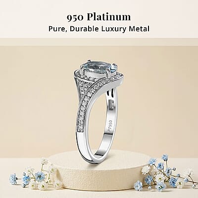 Rhapsody 950 Platinum AAAA Santa Maria Aquamarine and E-F VS Diamond Ring (Size 12.0) 6.40 Grams 1.35 ctw
