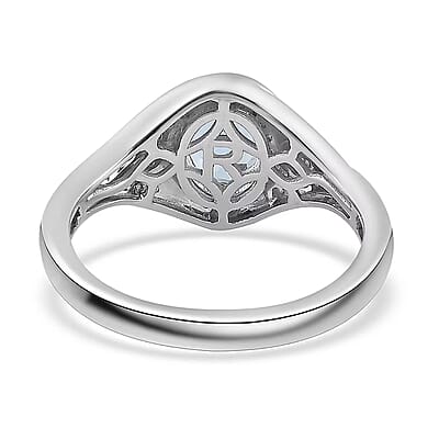 Rhapsody 950 Platinum AAAA Santa Maria Aquamarine and E-F VS Diamond Ring (Size 12.0) 6.40 Grams 1.35 ctw