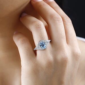 Rhapsody 950 Platinum AAAA Santa Maria Aquamarine and E-F VS Diamond Ring (Size 5.0) 6.40 Grams 1.35 ctw