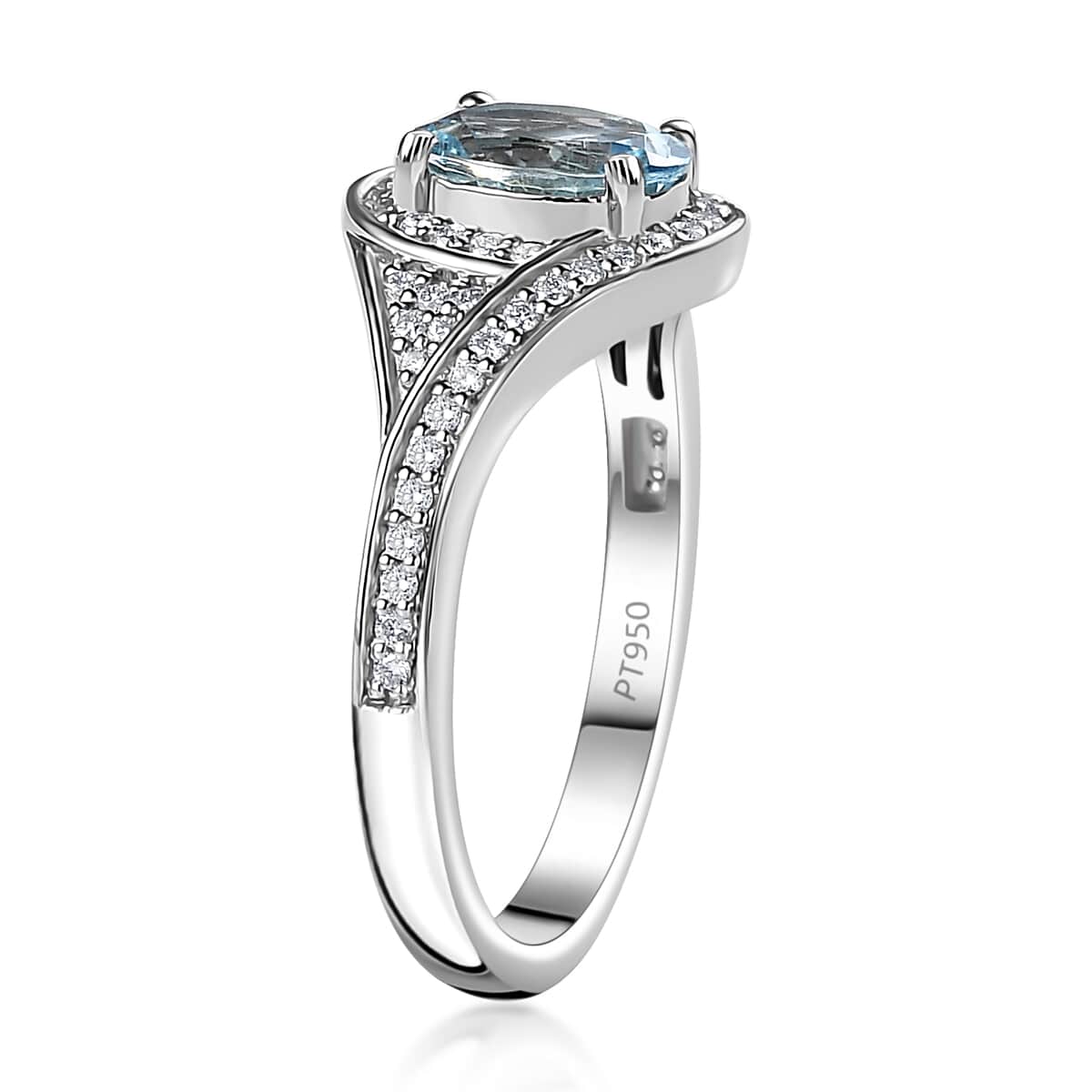 Rhapsody 950 Platinum AAAA Santa Maria Aquamarine and E-F VS Diamond Ring (Size 5.0) 6.40 Grams 1.35 ctw image number 3