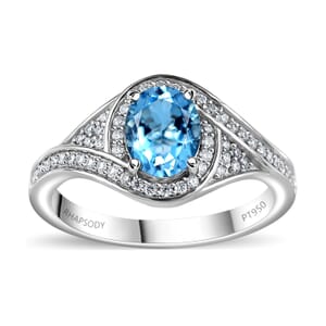 Rhapsody 950 Platinum AAAA Santa Maria Aquamarine and E-F VS Diamond Ring (Size 6.0) 6.40 Grams 1.35 ctw