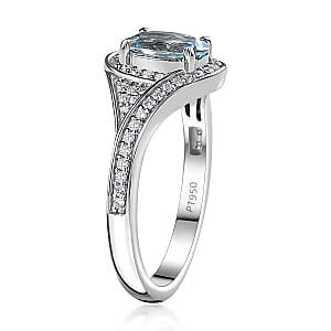 Rhapsody 950 Platinum AAAA Santa Maria Aquamarine and E-F VS Diamond Ring (Size 6.0) 6.40 Grams 1.35 ctw