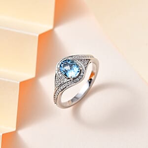 Rhapsody 950 Platinum AAAA Santa Maria Aquamarine and E-F VS Diamond Ring (Size 6.5) 6.40 Grams 1.35 ctw