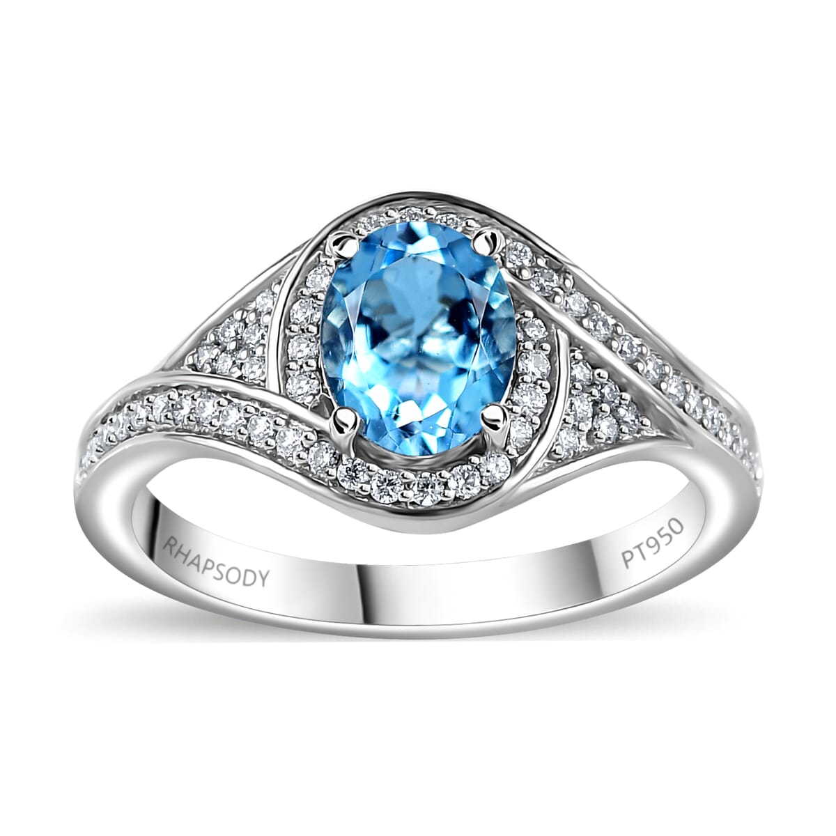 Rhapsody 950 Platinum AAAA Santa Maria Aquamarine and E-F VS Diamond Ring (Size 7.0) 6.40 Grams 1.35 ctw image number 0