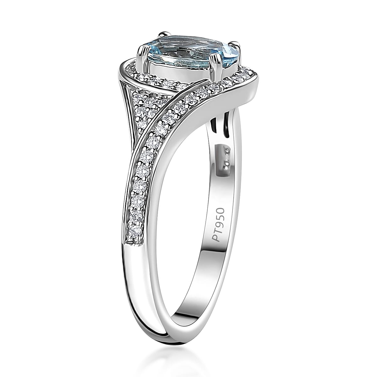 Rhapsody 950 Platinum AAAA Santa Maria Aquamarine and E-F VS Diamond Ring (Size 8.0) 6.40 Grams 1.35 ctw image number 3