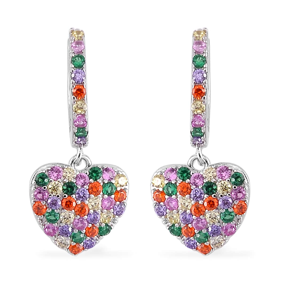 Simulated Multi Color Diamond Earrings in Rhodium Over Sterling Silver 2.25 ctw image number 0