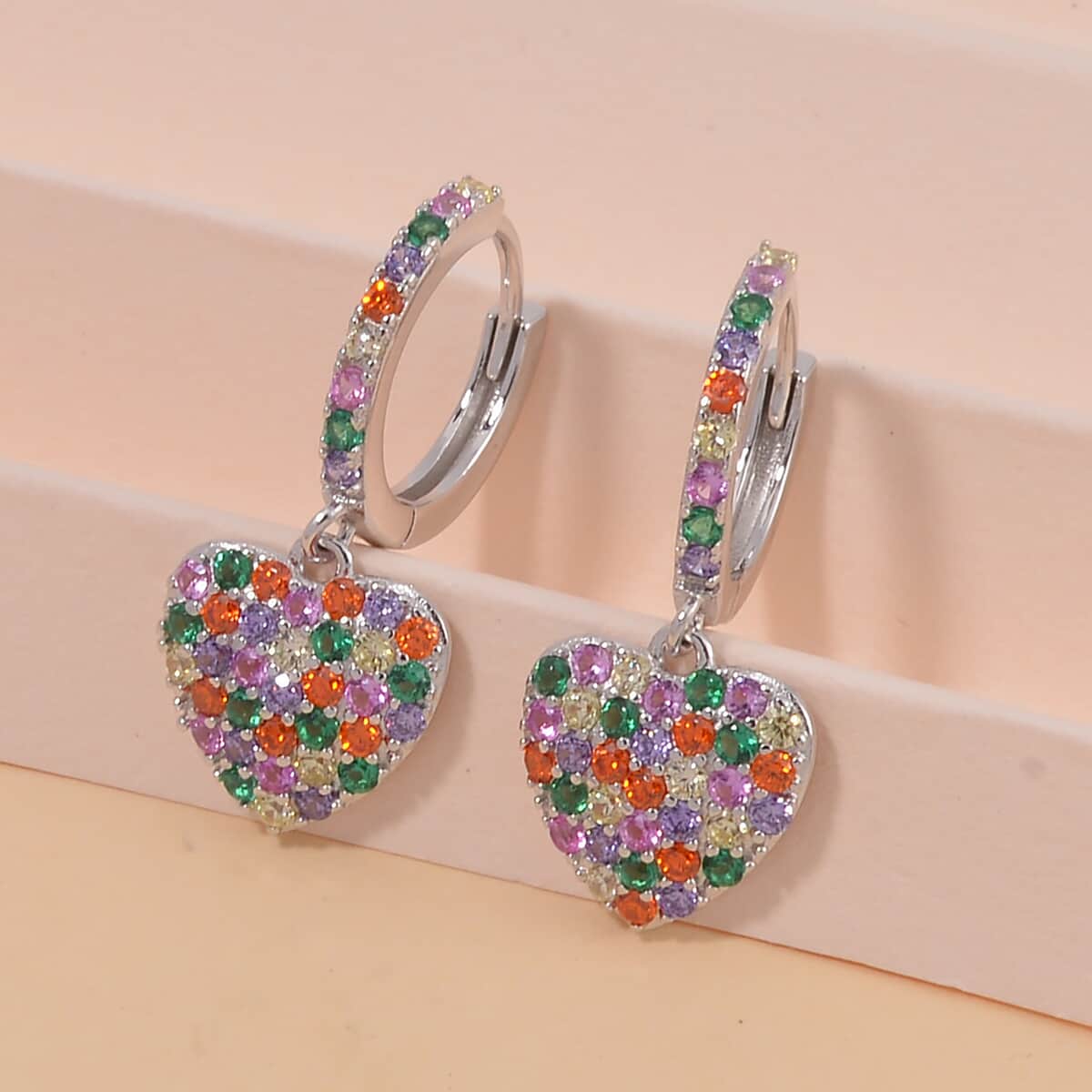 Simulated Multi Color Diamond Earrings in Rhodium Over Sterling Silver 2.25 ctw image number 1