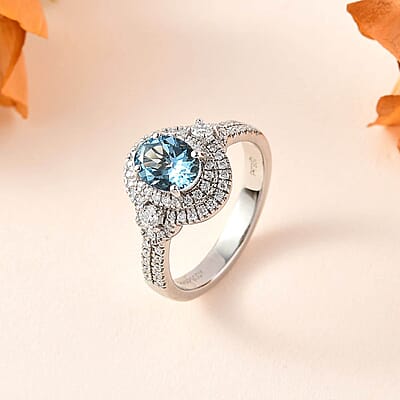 Rhapsody 950 Platinum AAAA Santa Maria Aquamarine and E-F VS2 Diamond Ring (Size 10.0) 8.15 Grams 1.50 ctw