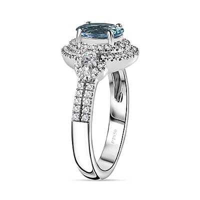 Rhapsody 950 Platinum AAAA Santa Maria Aquamarine and E-F VS2 Diamond Ring (Size 10.0) 8.15 Grams 1.50 ctw