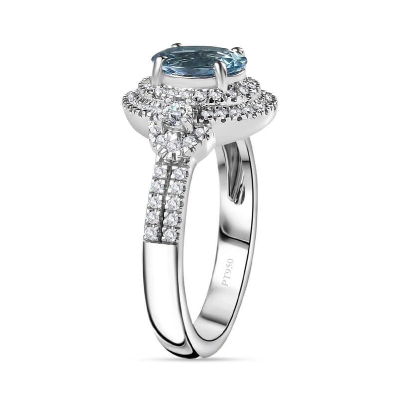 Rhapsody 950 Platinum AAAA Santa Maria Aquamarine and E-F VS2 Diamond Ring (Size 10.0) 8.15 Grams 1.50 ctw