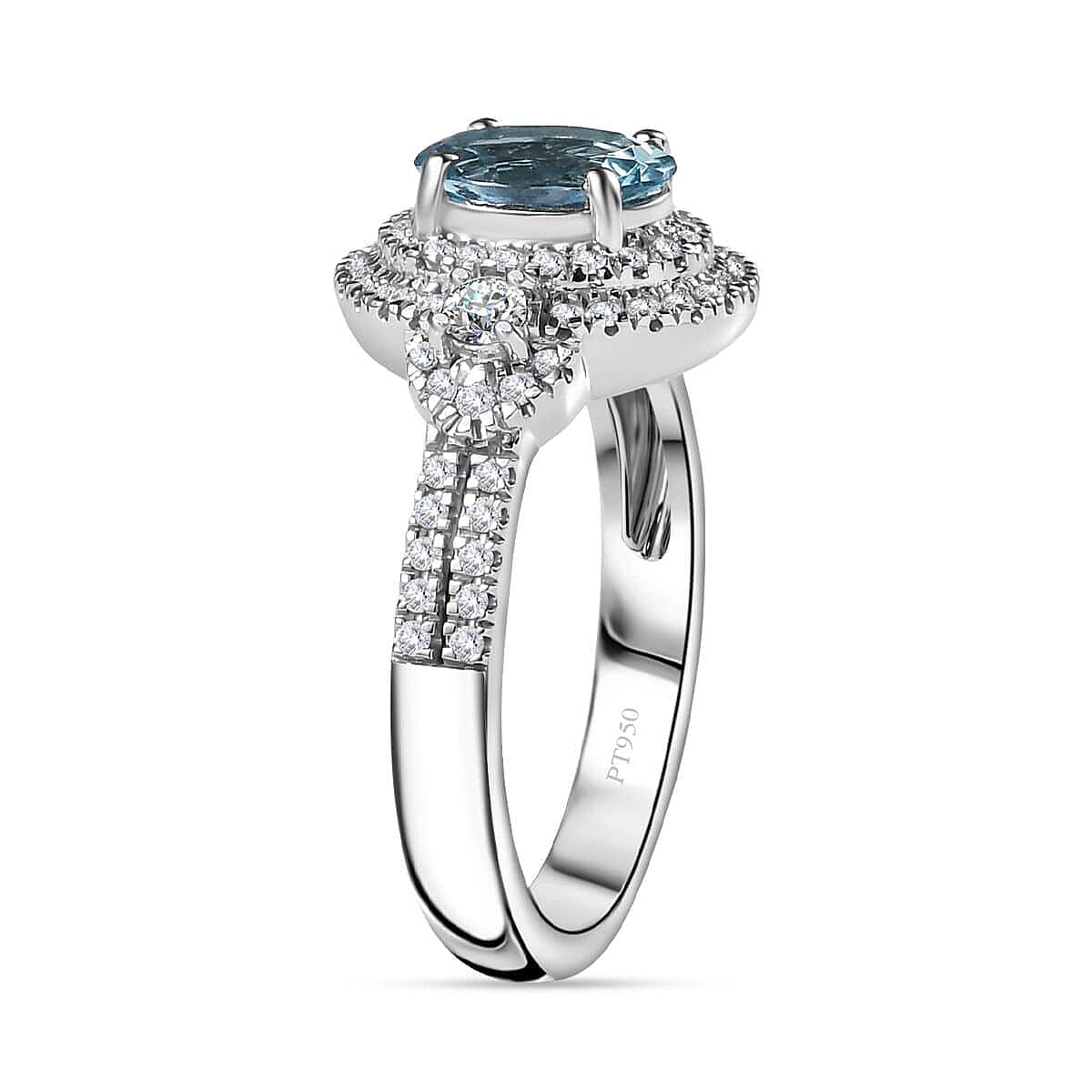 Rhapsody 950 Platinum AAAA Santa Maria Aquamarine and E-F VS2 Diamond Ring (Size 7.5) 8.15 Grams 1.50 ctw image number 3