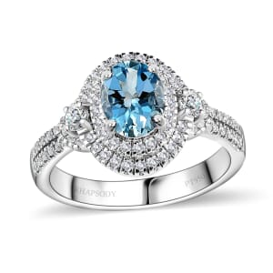 Rhapsody 950 Platinum AAAA Santa Maria Aquamarine and E-F VS2 Diamond Ring (Size 8.0) 8.15 Grams 1.50 ctw