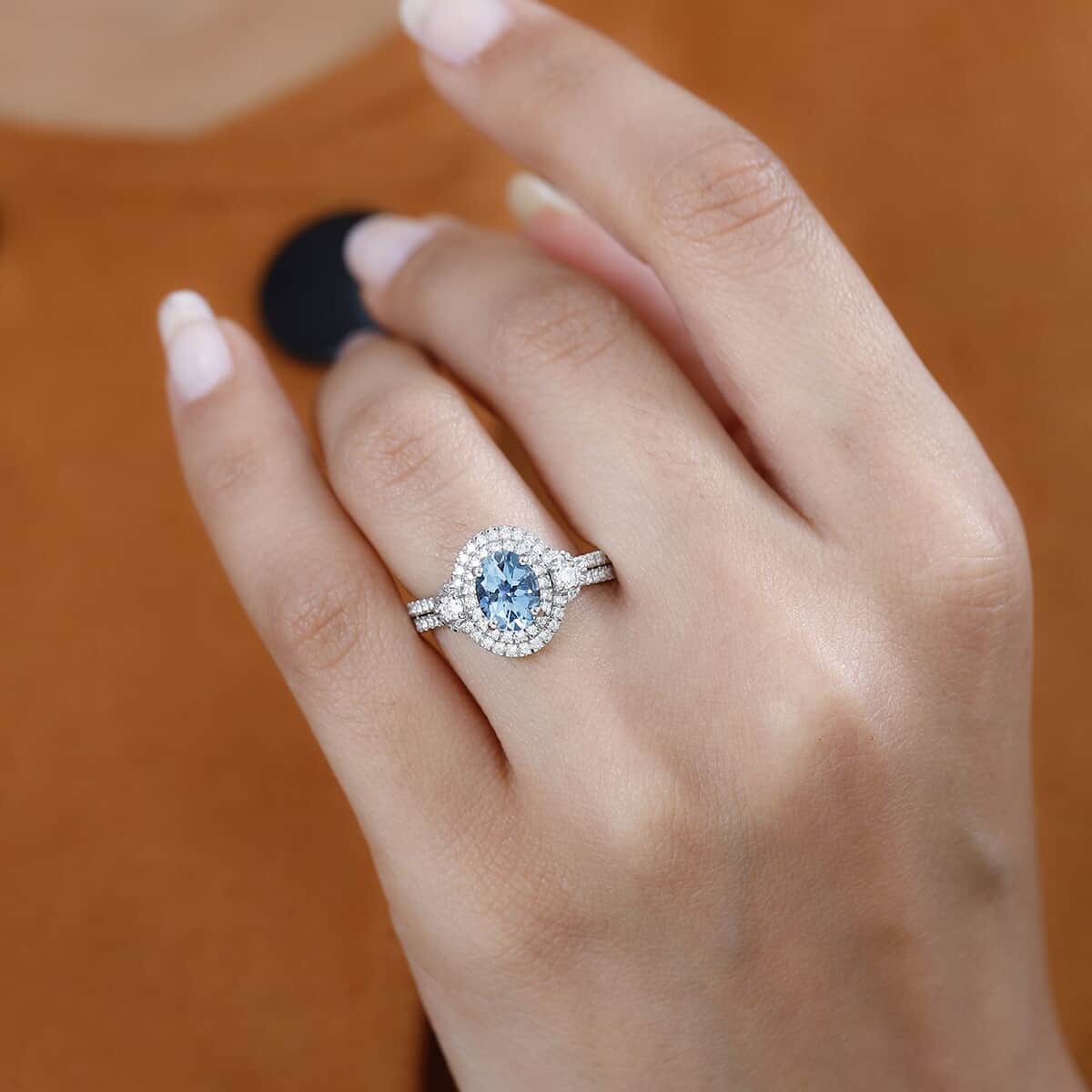 Rhapsody 950 Platinum AAAA Santa Maria Aquamarine and E-F VS2 Diamond Ring (Size 8.0) 8.15 Grams 1.50 ctw image number 2