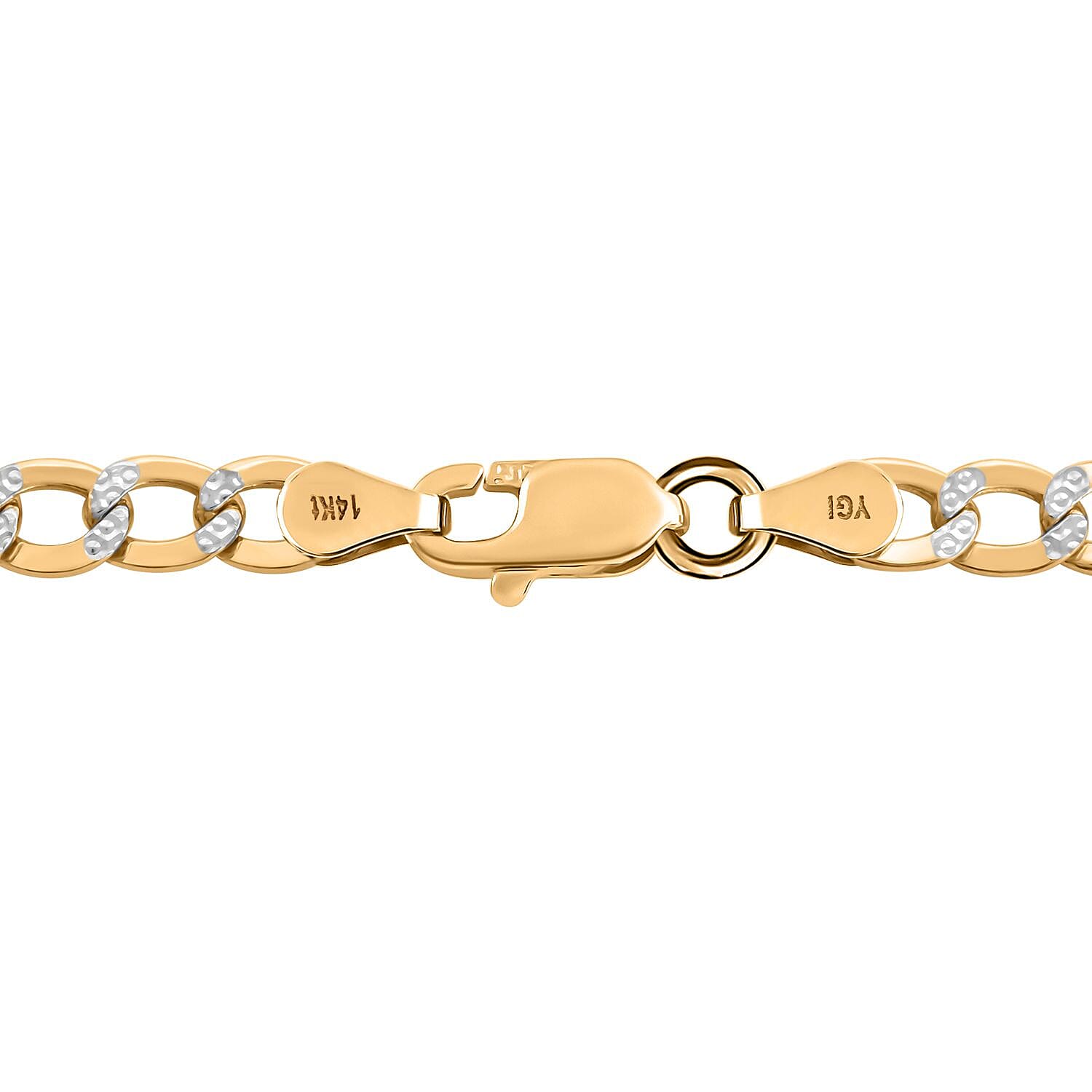 14K Yellow and White Gold Cuban Pave Chain Bracelet (8.00 In) 3.50 Grams