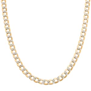 14K Yellow and White Gold Cuban Pave Chain Necklace 18 Inches 7.45 Grams