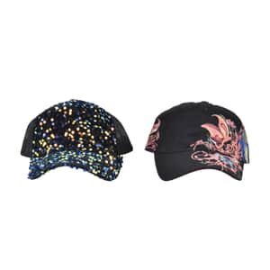 Black 2pcs Set Cotton Embroidered and Polyester Sequin Cap