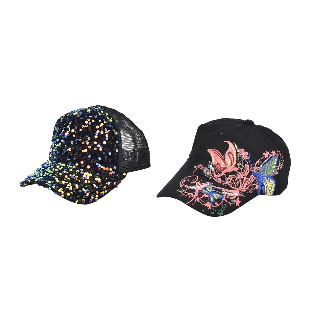 Black 2pcs Set Cotton Embroidered and Polyester Sequin Cap image number 1