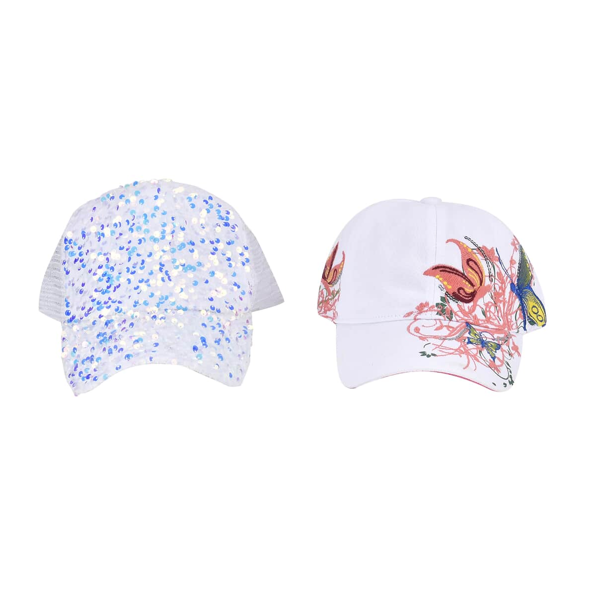 White 2pcs Set Cotton Embroidered and Polyester Sequin Cap image number 0