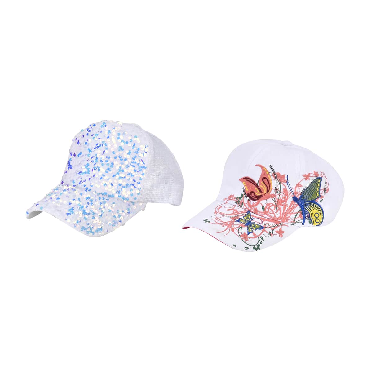 White 2pcs Set Cotton Embroidered and Polyester Sequin Cap image number 1