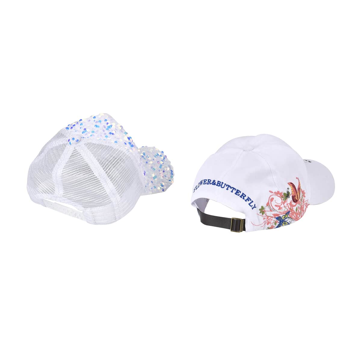 White 2pcs Set Cotton Embroidered and Polyester Sequin Cap image number 2