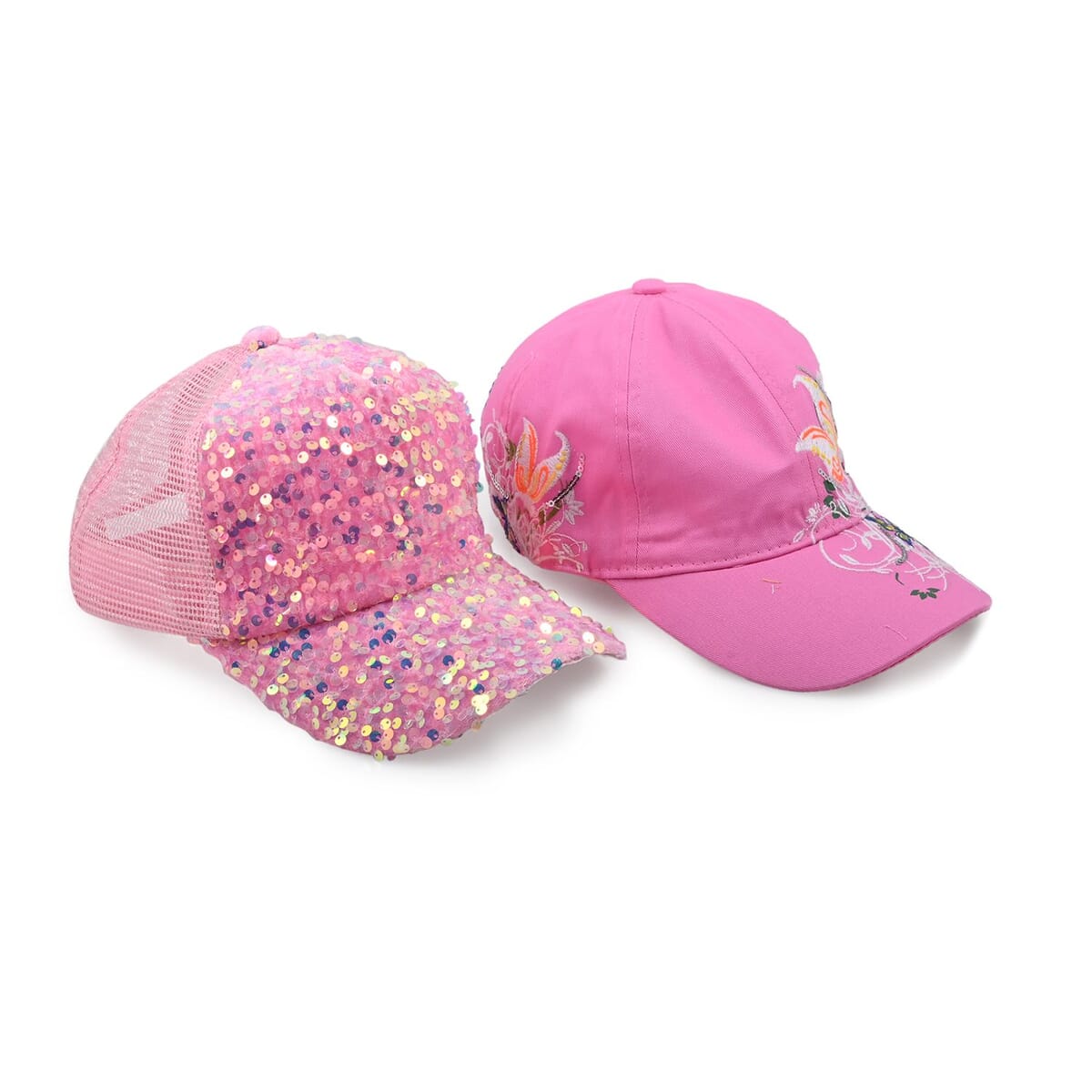 Set of 2, Pink Cotton Embroidered and Polyester Sequin Cap image number 0