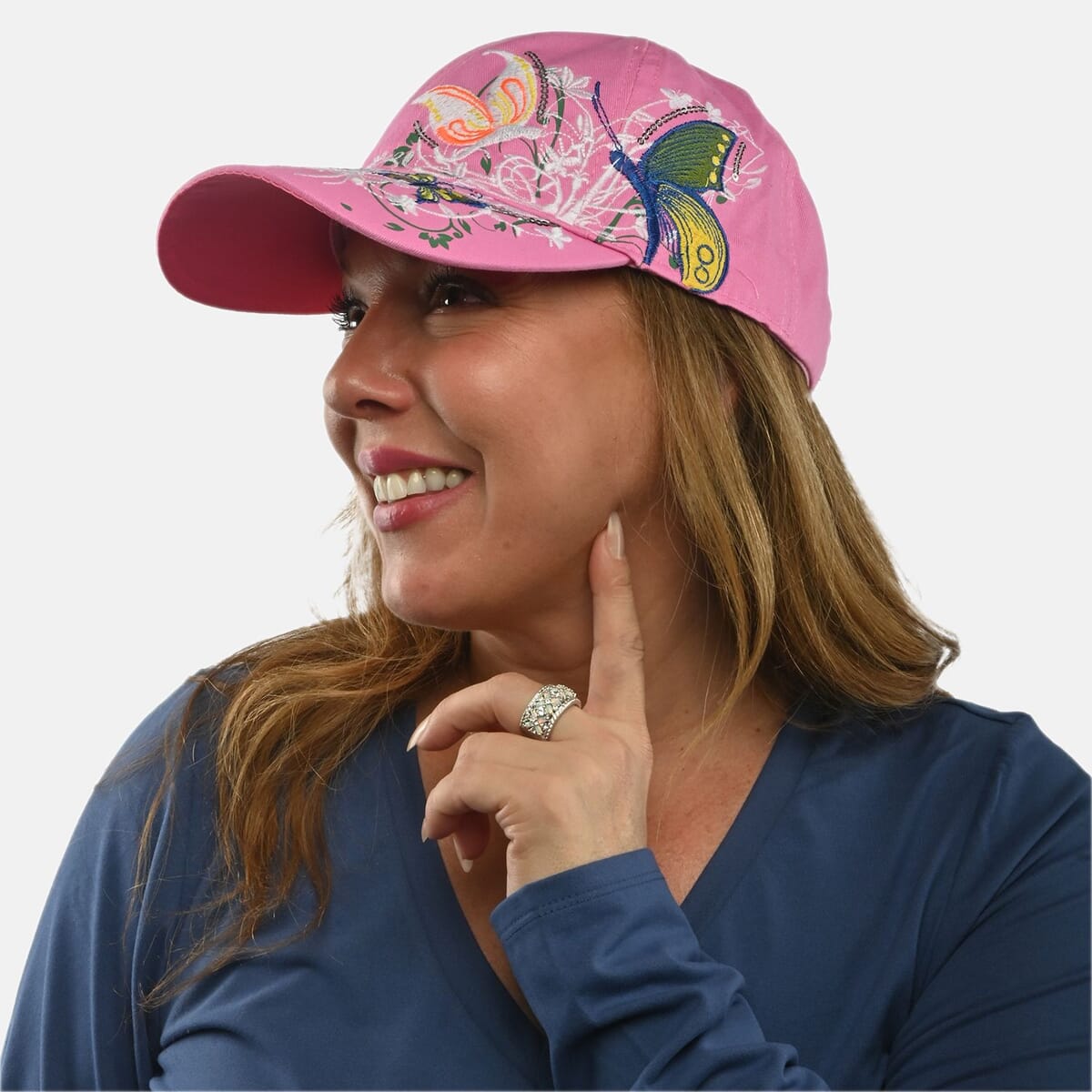 Set of 2, Pink Cotton Embroidered and Polyester Sequin Cap image number 1