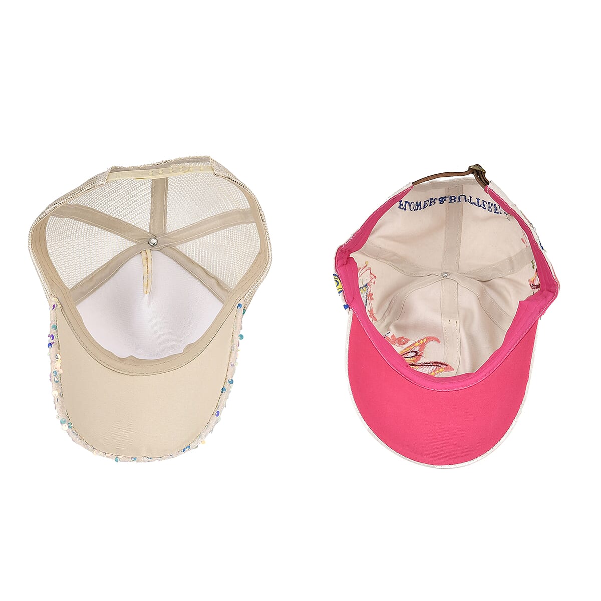 Beige 2pcs Set Cotton Embroidered and Polyester Sequin Cap image number 3