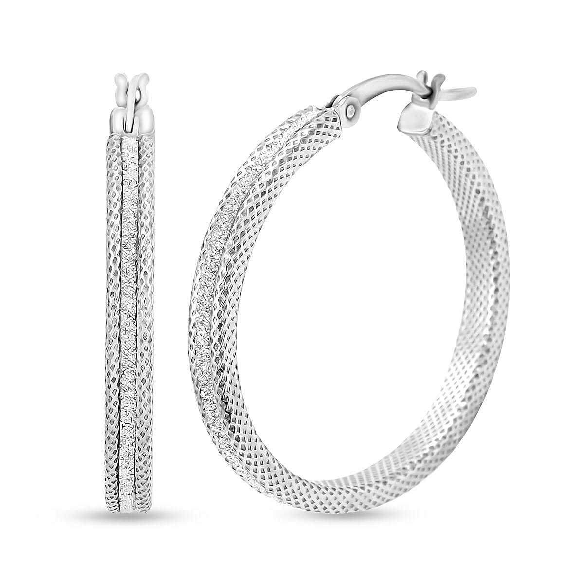 Rhodium Over Sterling Silver Hoop Earrings 3.40 Grams image number 0
