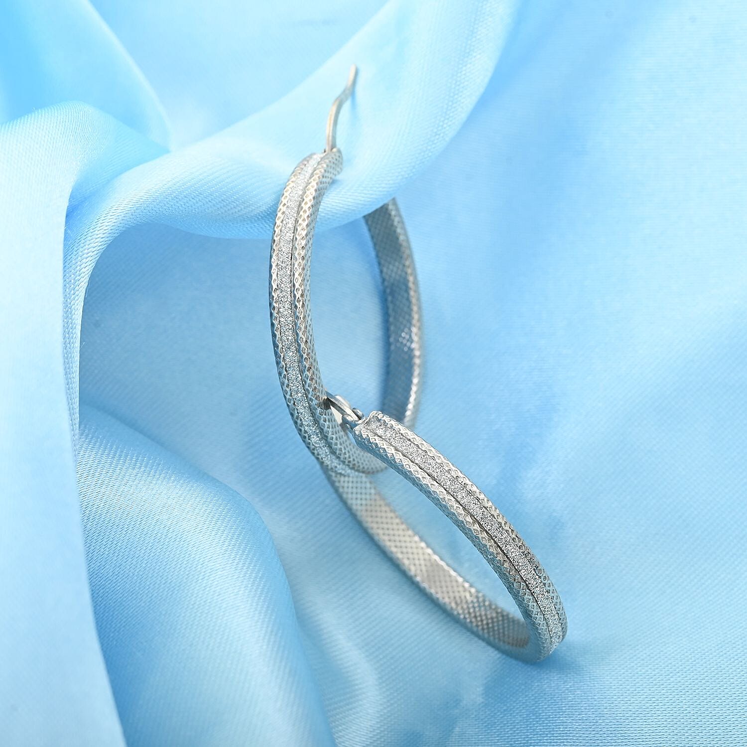 Rhodium Over Sterling Silver Hoop Earrings 3.40 Grams