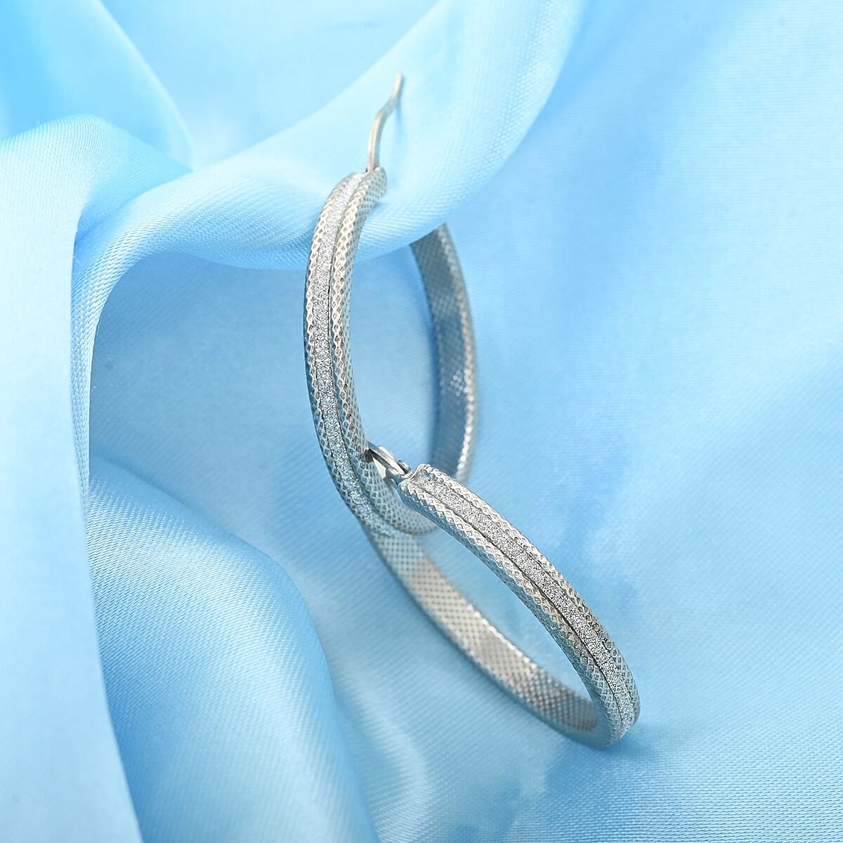 Rhodium Over Sterling Silver Hoop Earrings 3.40 Grams image number 1