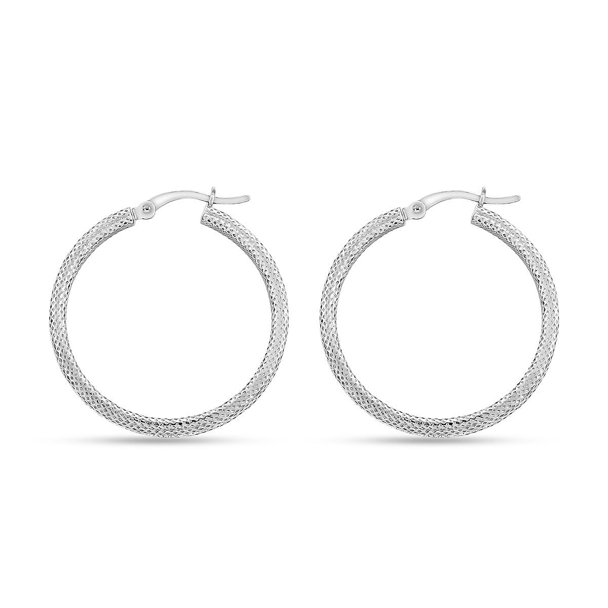 Rhodium Over Sterling Silver Hoop Earrings 3.40 Grams