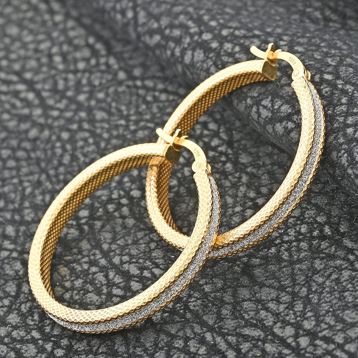 14K Yellow Gold Over Sterling Silver Hoop Earrings 3.40 Grams image number 1