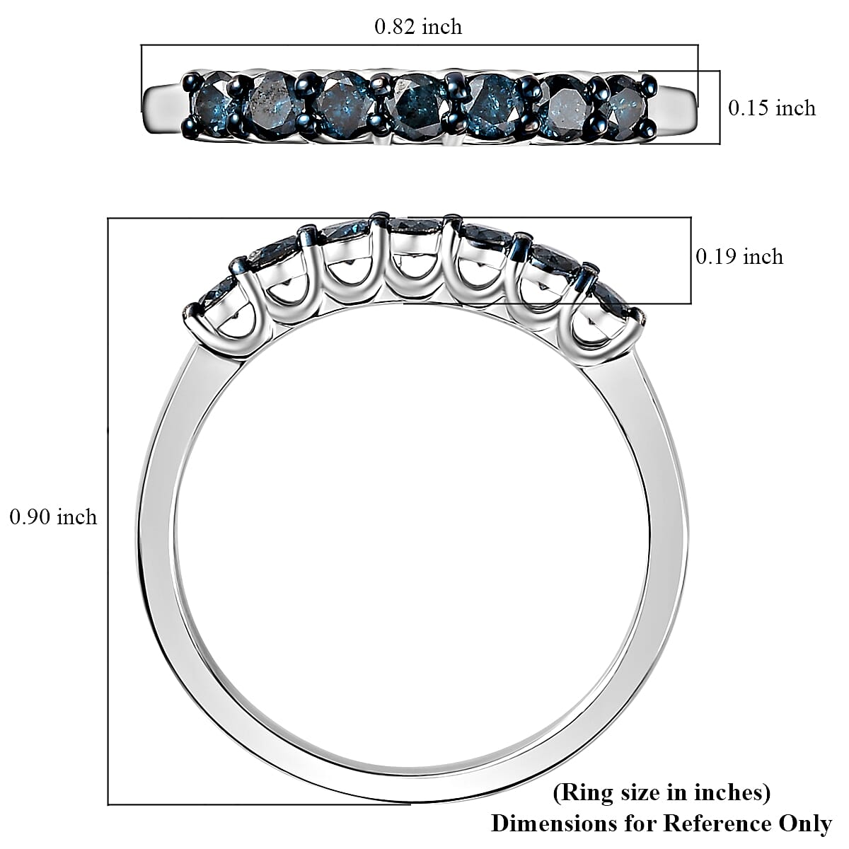 Venice Blue Diamond I2-I3 Band Ring in Platinum Over Sterling Silver (Size 6.0) 0.50 ctw image number 5