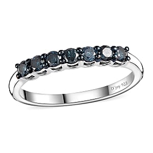 Venice Blue Diamond I2-I3 Band Ring in Platinum Over Sterling Silver (Size 8.0) 0.50 ctw