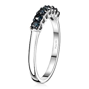 Venice Blue Diamond I2-I3 Band Ring in Platinum Over Sterling Silver (Size 8.0) 0.50 ctw
