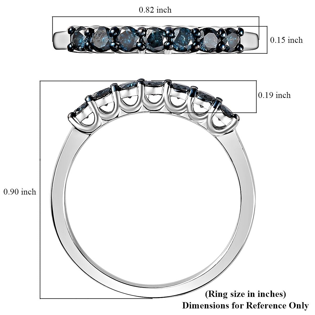 Venice Blue Diamond I2-I3 Band Ring in Platinum Over Sterling Silver (Size 8.0) 0.50 ctw image number 5