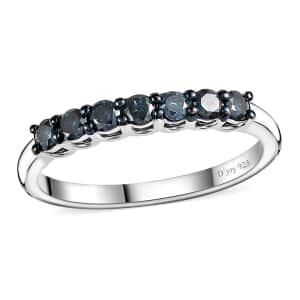 Venice Blue Diamond I2-I3 Band Ring in Platinum Over Sterling Silver (Size 9.0) 0.50 ctw