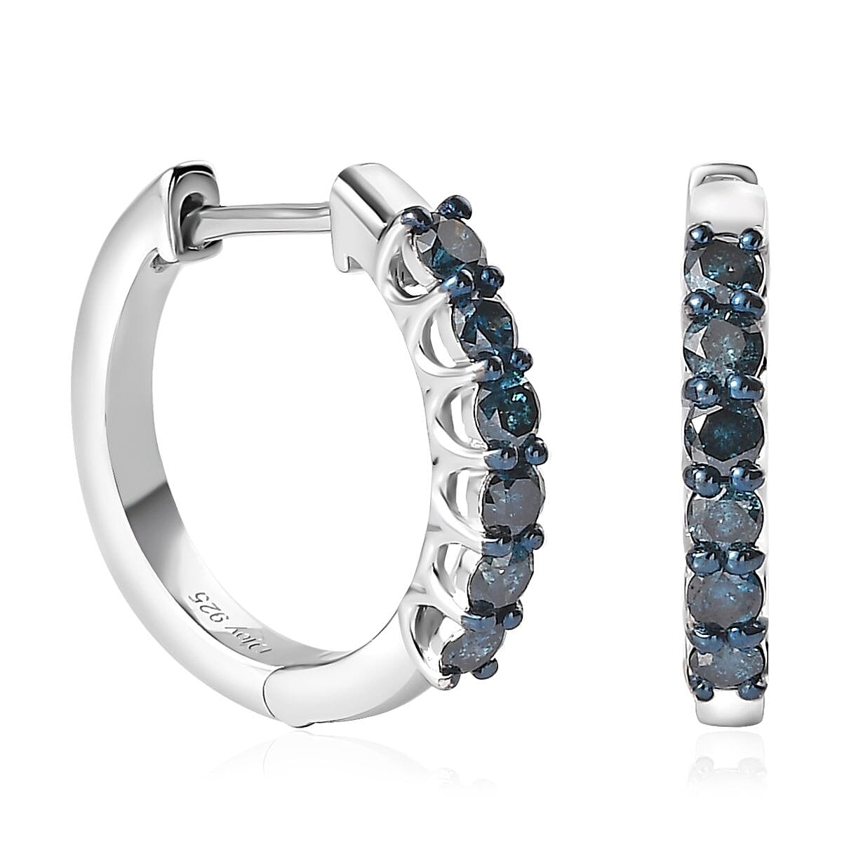 Venice Blue Diamond I2-I3 Hoop Earrings in Platinum Over Sterling Silver 0.75 ctw image number 0