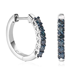 Venice Blue Diamond I2-I3 Hoop Earrings in Platinum Over Sterling Silver 0.75 ctw