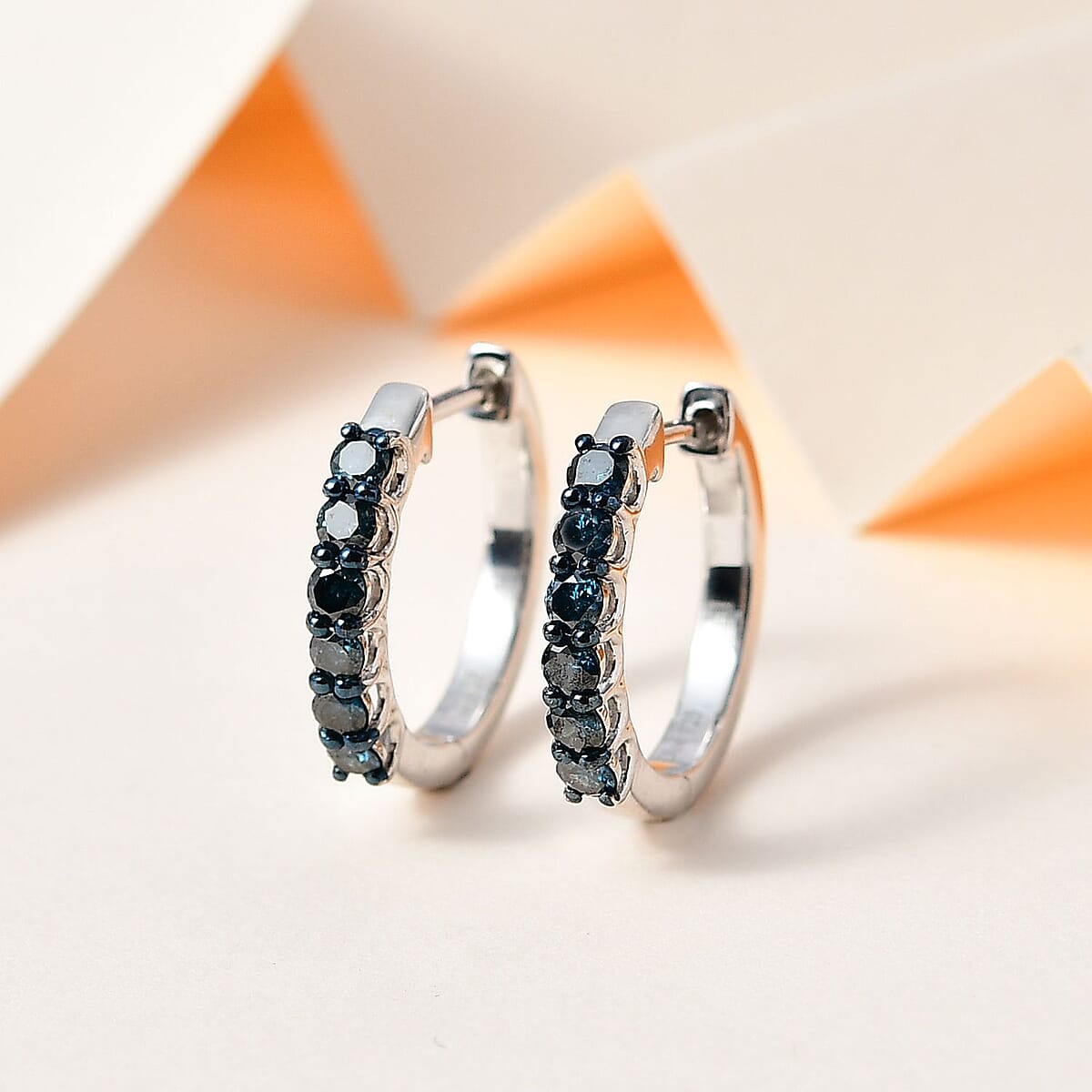 Venice Blue Diamond I2-I3 Hoop Earrings in Platinum Over Sterling Silver 0.75 ctw image number 1