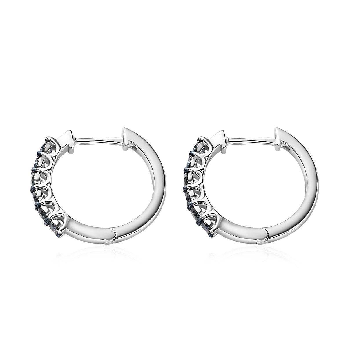 Venice Blue Diamond I2-I3 Hoop Earrings in Platinum Over Sterling Silver 0.75 ctw image number 3